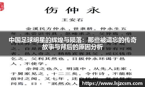 中国足球明星的辉煌与陨落：那些被遗忘的传奇故事与背后的原因分析